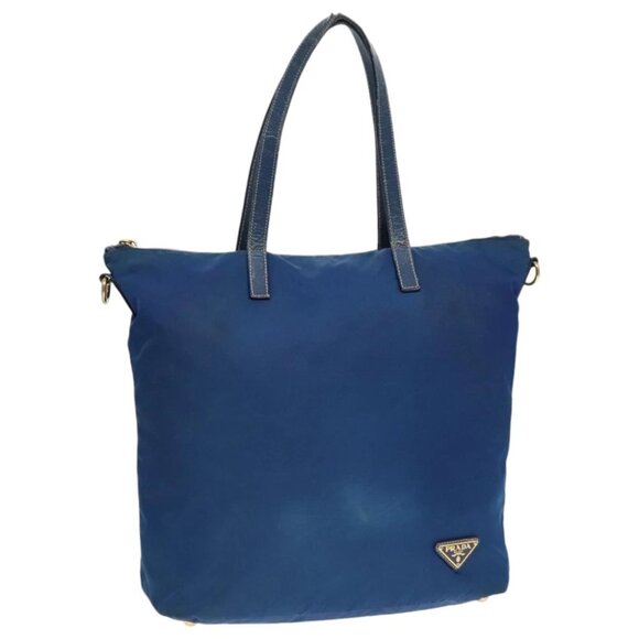 PRADA Tote Bag Nylon Blue Gold Auth bs18821 - Picture 1 of 14